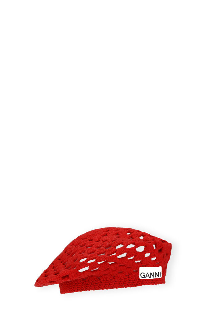 Crochet Wool Beret, Fiery Red