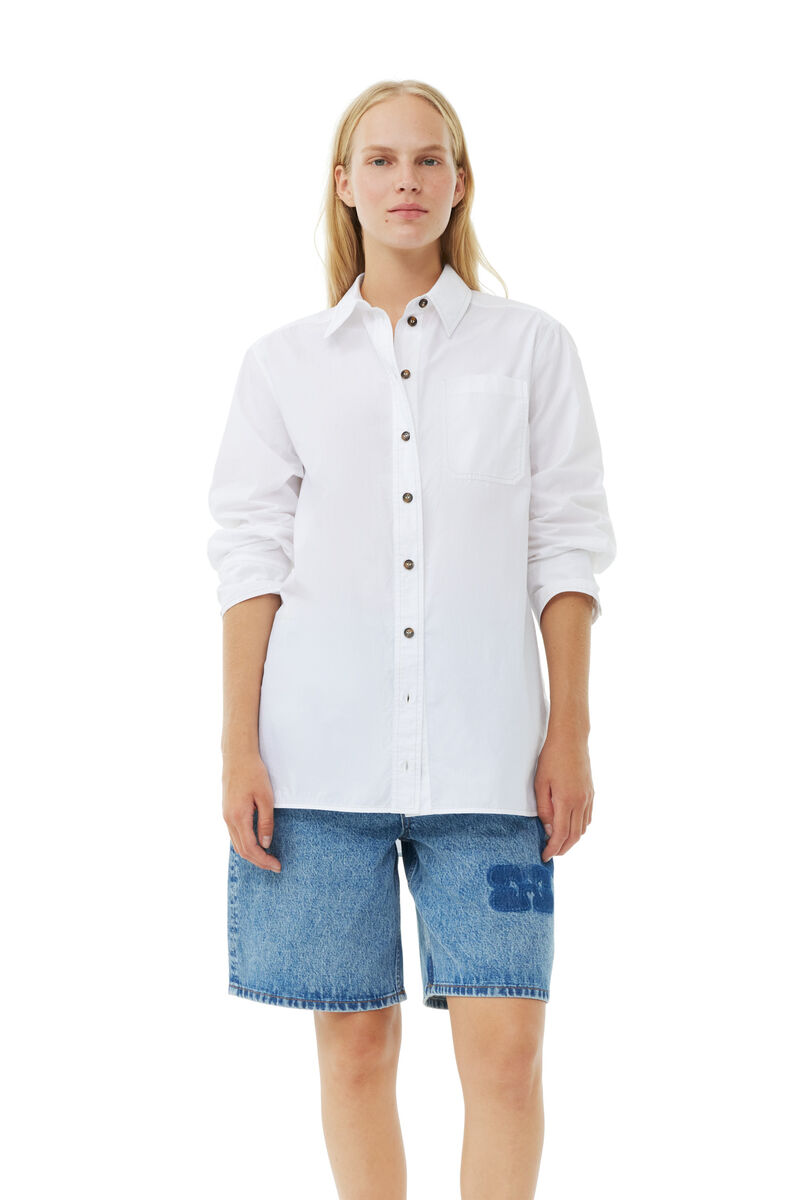 White Cotton Poplin Oversized Skjorte, Cotton, in colour Bright White - 1 - GANNI