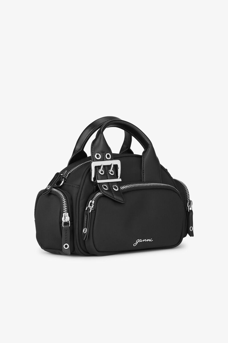 Black Mini Polochon Bag, Nylon, in colour Black - 2 - GANNI