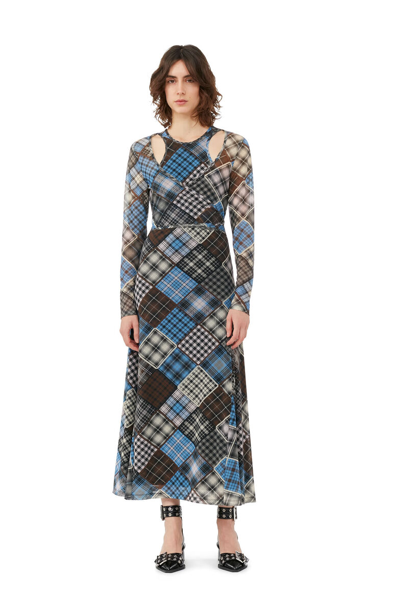 Printed Mesh Wrap Maxi Dress, Recycled Nylon, in colour Silver Lake Blue - 1 - GANNI