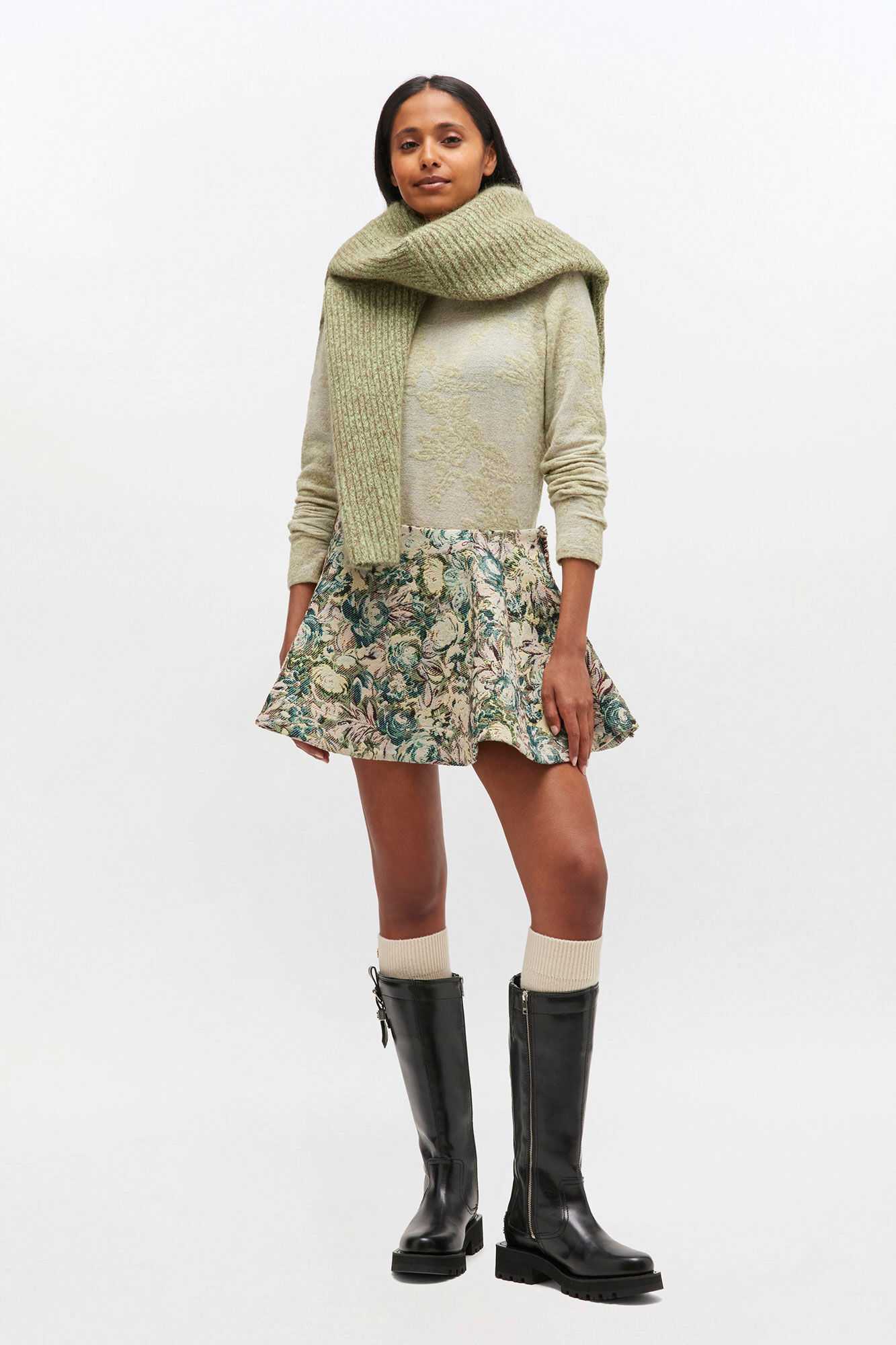 Tapestry Mini Circle Skirt, Recycled Cotton, in colour Jadeite - 1 - GANNI