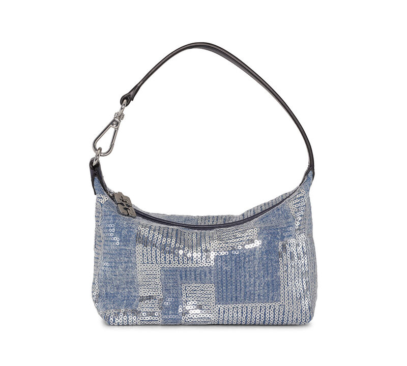 Sequin Small Butterfly Pouch Satin Bag, Recycled Cotton, in colour Denim - 1 - GANNI
