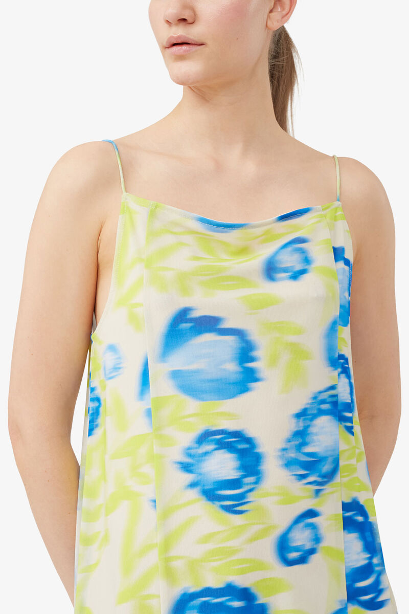 Printed Mesh Slip Dress, Recycled Nylon, in colour Strong Blue - 4 - GANNI