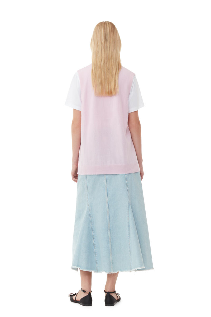 Cashmere Mix Button Vest, Cashmere, in colour Pink Tulle - 4 - GANNI