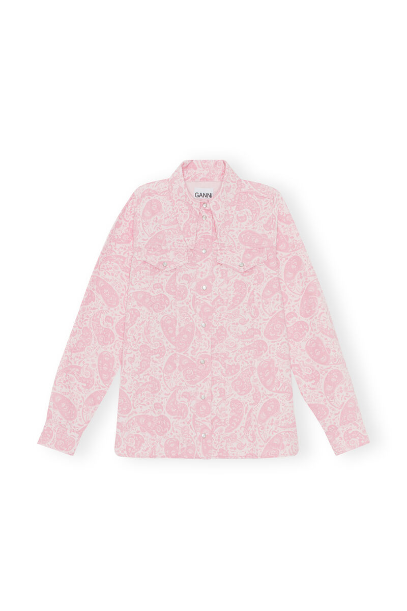 Denim Western Shirt, Organic Cotton, in colour Paisley Shrinking Violet - 1 - GANNI