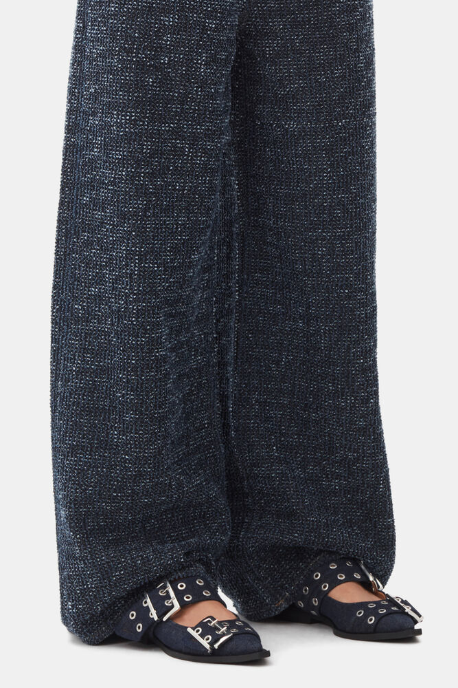 Denim Feminine Buckle Ballerinas, Dark Navy