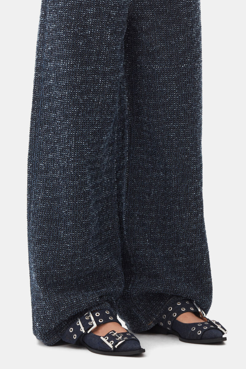 Denim Feminine Buckle Ballerinas, Recycled Cotton, in colour Dark Navy - 1 - GANNI