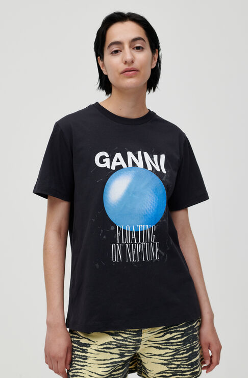 Ganni Floating On Neptune Blue Planet T-shirt In Phantom