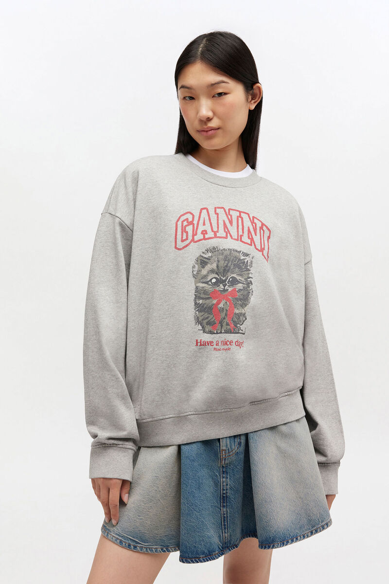 Grey Kitty Sweatshirt, in colour Paloma - 1 - GANNI