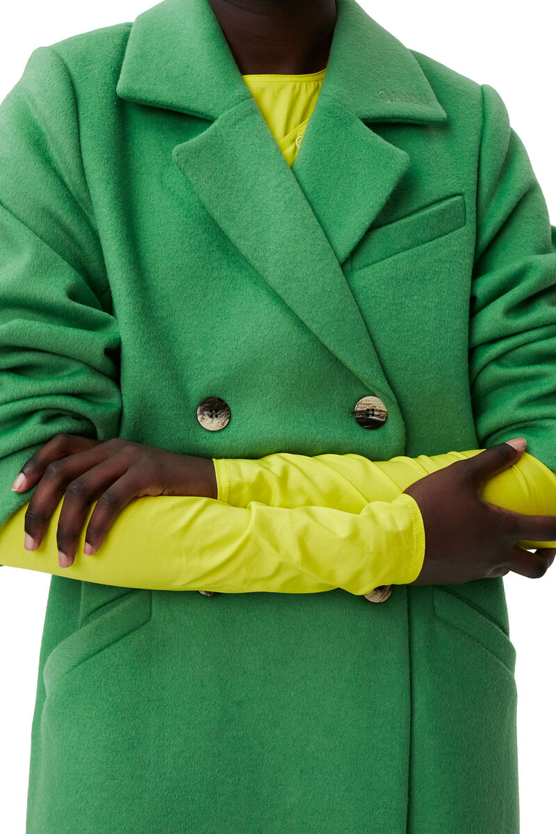 Wool Coat, Polyester, in colour Kelly Green - 6 - GANNI