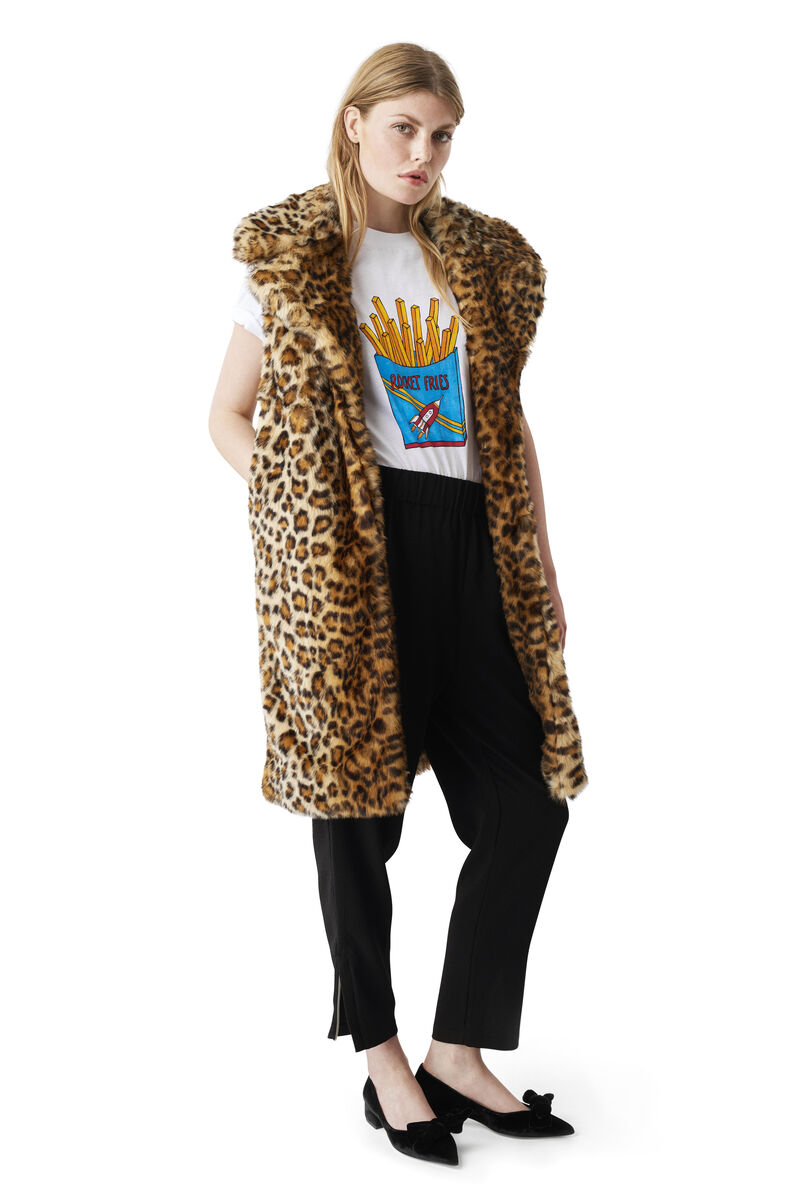 Ferris Faux Fur Waistcoat, in colour Leopard - 1 - GANNI