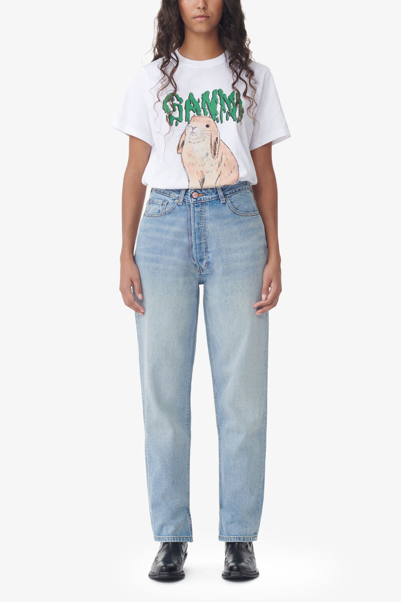 White Graphic Bunny Jersey T-shirt, Cotton, in colour Bright White - 2 - GANNI