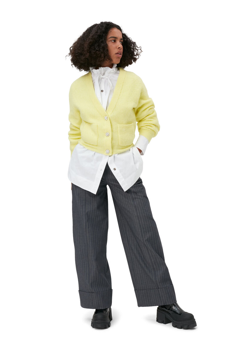 Wool Cardigan, Alpaca, in colour Elfin Yellow - 1 - GANNI