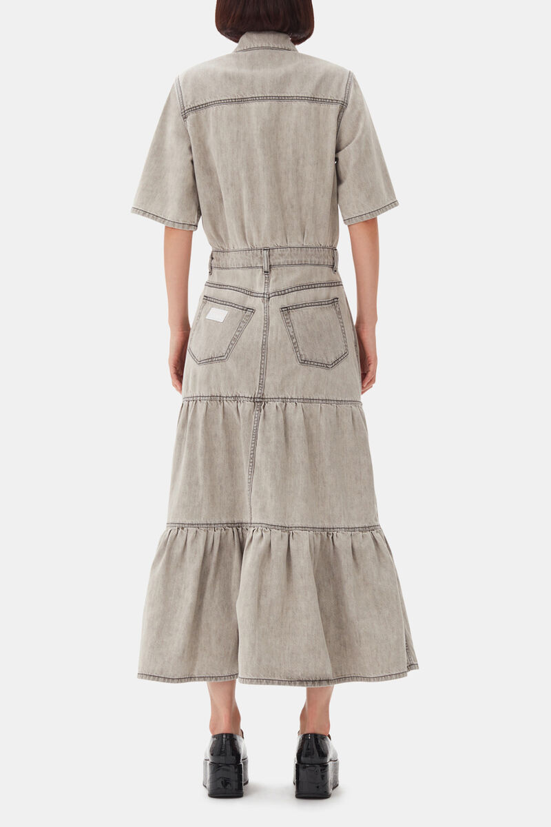 Grey Future Long Denim Dress, Organic Cotton, in colour Gray Quill - 4 - GANNI
