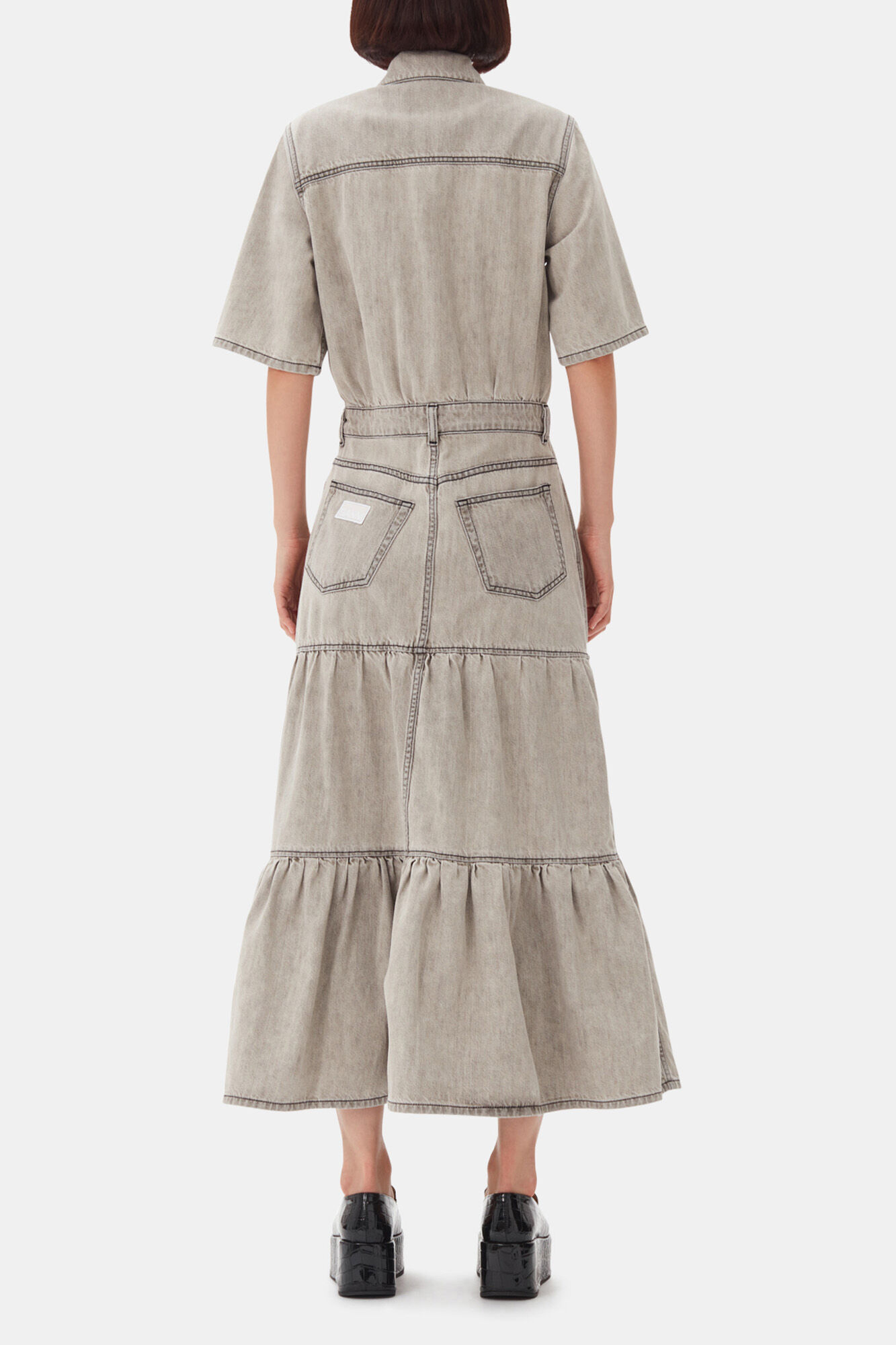 Grey Future Long Denim Dress, Organic Cotton, in colour Gray Quill - 4 - GANNI