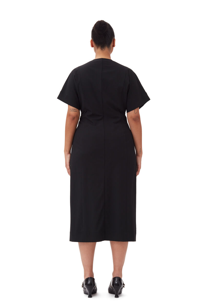 Black Drapey Melange Midi Dress, Elastane, in colour Black - 8 - GANNI