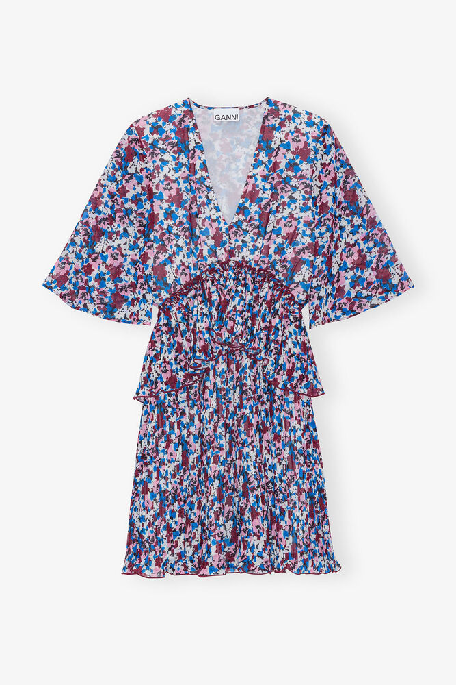 Robe Multicolour Pleated Georgette V-neck Flounce Mini, Multicolour