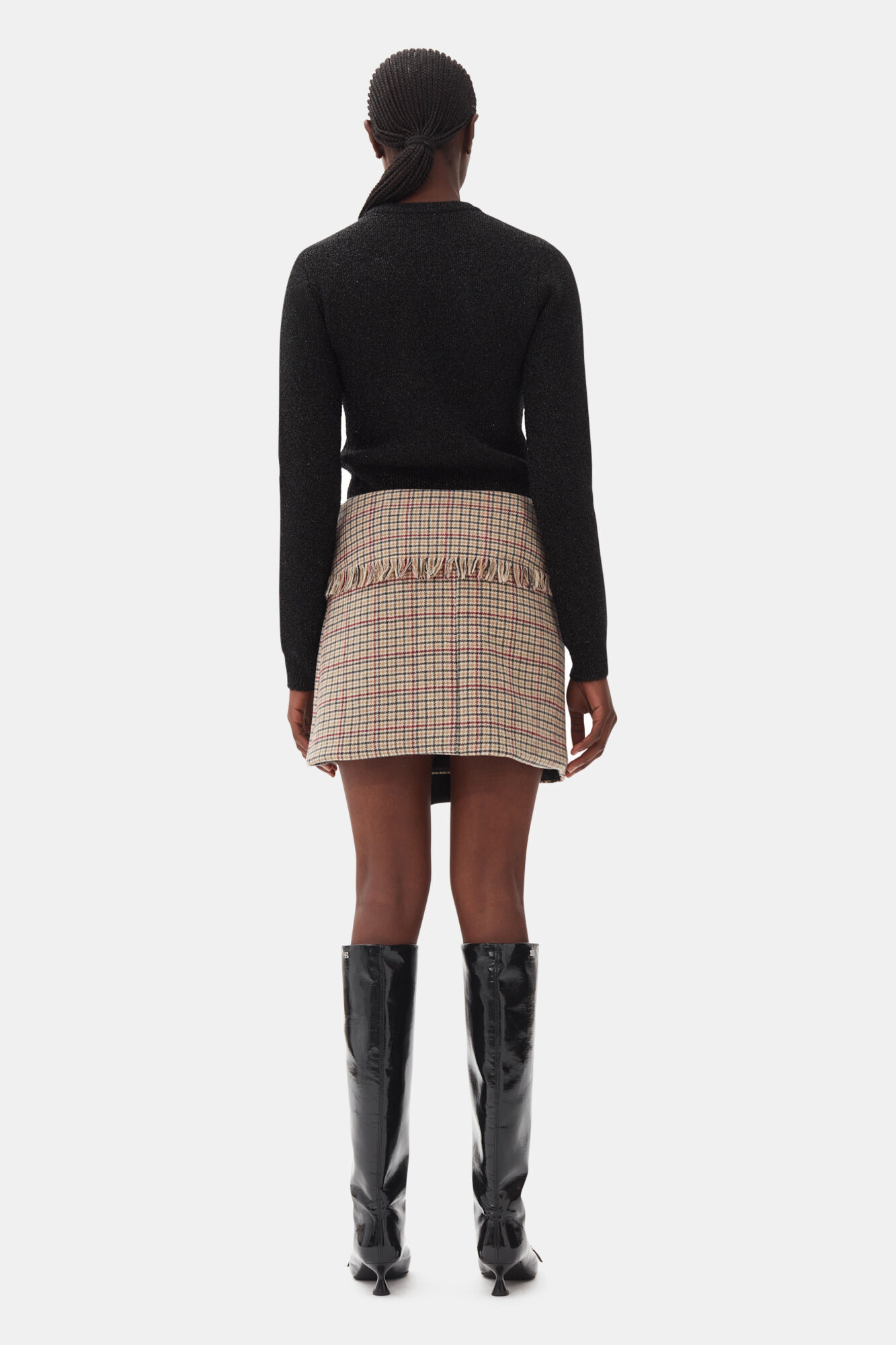 Check Asymmetrical Wrap Mini Skirt, Nylon, in colour Tiger's Eye - 3 - GANNI