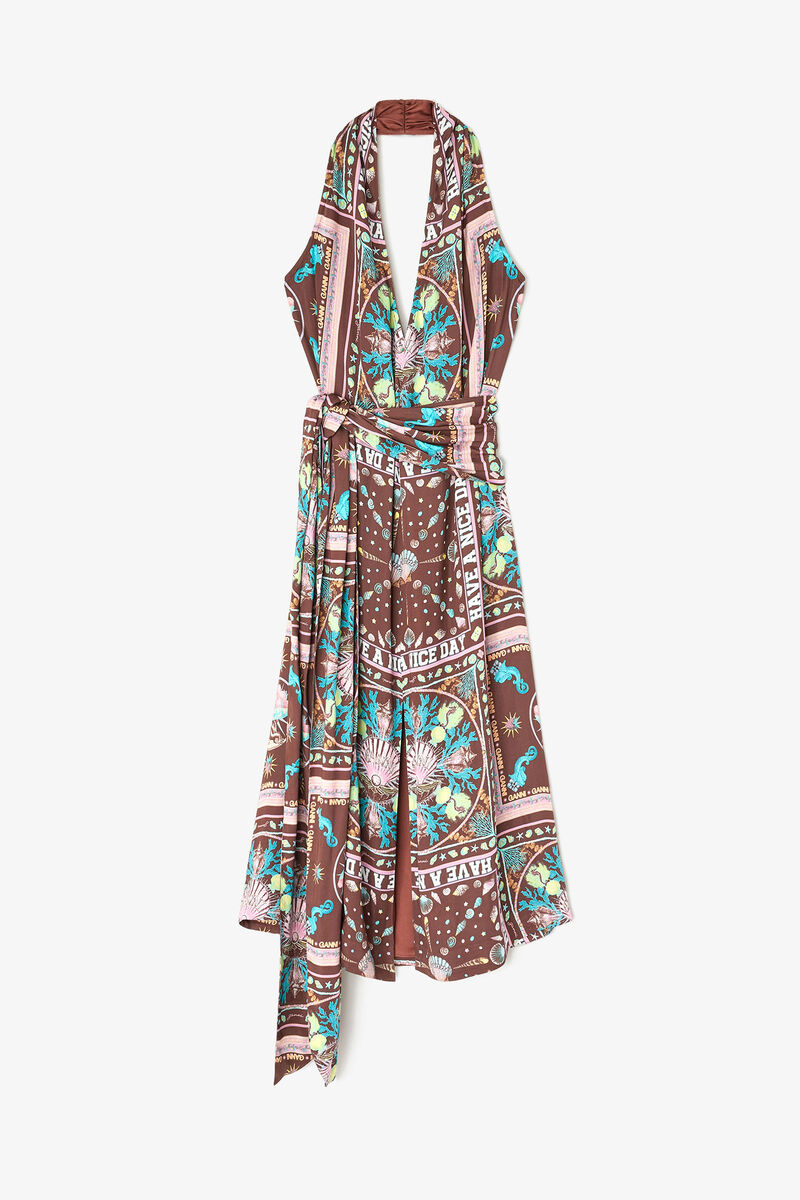 Dress in Printed Twill, Viscose, in colour Chicory Coffee - 1 - GANNI