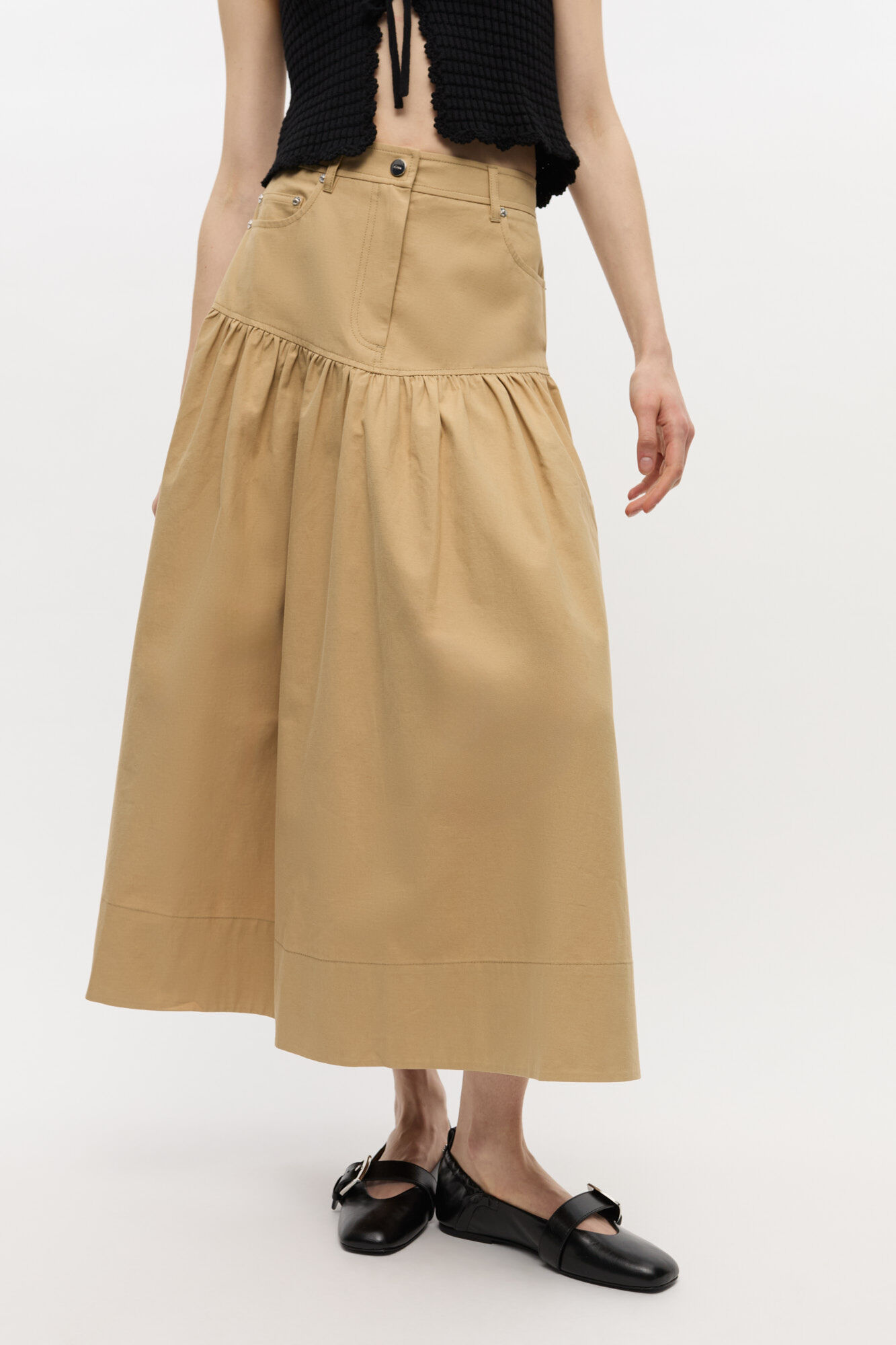 Suiting Long Skirt, Linen, in colour Pale Khaki - 2 - GANNI