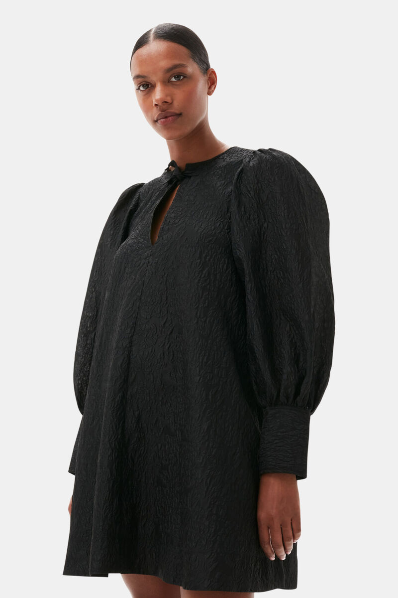 Black Jacquard Organza Mini Dress, Polyamide, in colour Black - 2 - GANNI