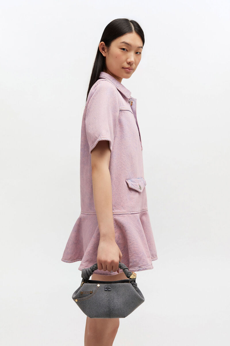 Washed Grey Mini Bou Bag, Recycled Cotton, in colour Lava Smoke - 1 - GANNI