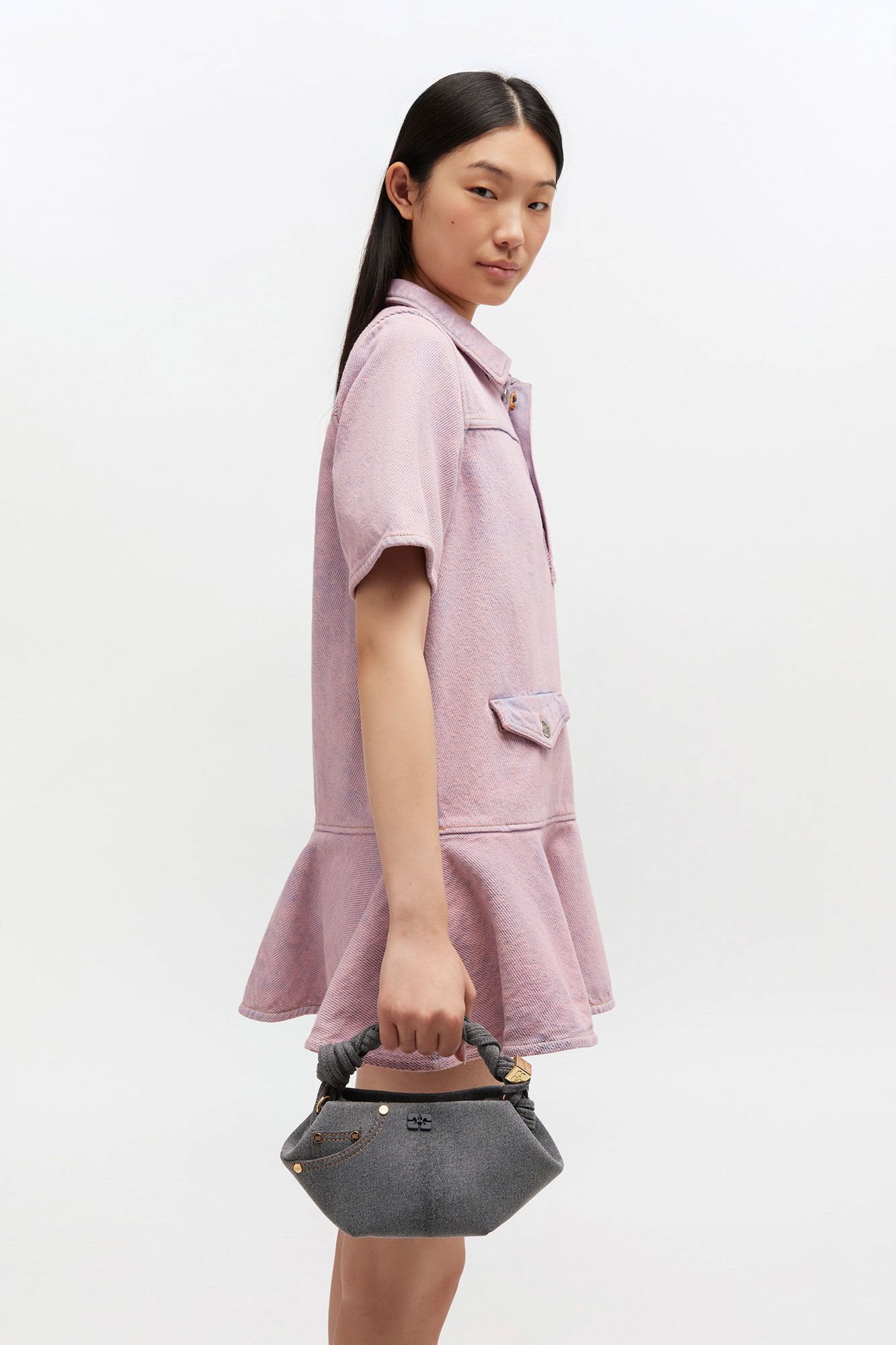 Washed Grey Mini Bou Bag, Recycled Cotton, in colour Lava Smoke - 1 - GANNI