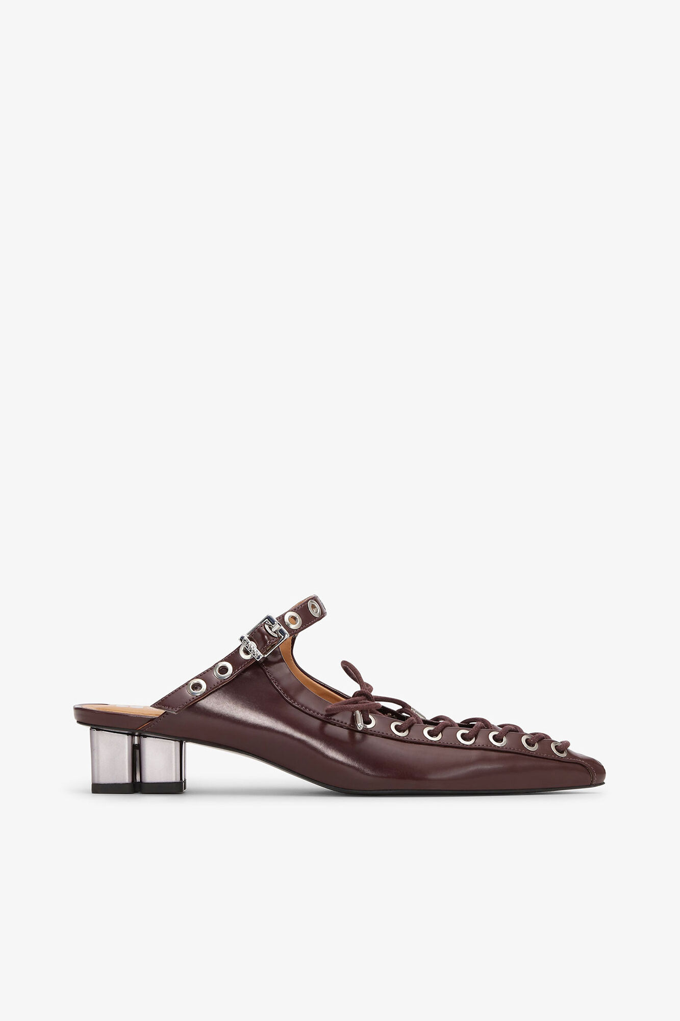 Lace-Up Mules in Brown Oleatex, Oleatex&trade;, in colour Tawny Port - 1 - GANNI