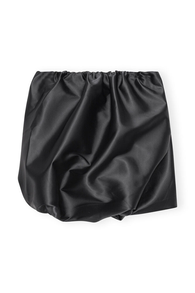 Black Double Satin Mini Skirt, Black
