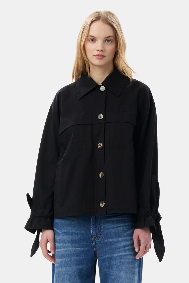 Black Herringbone Canvas jacka, Elastane, in colour Black - 1 - GANNI