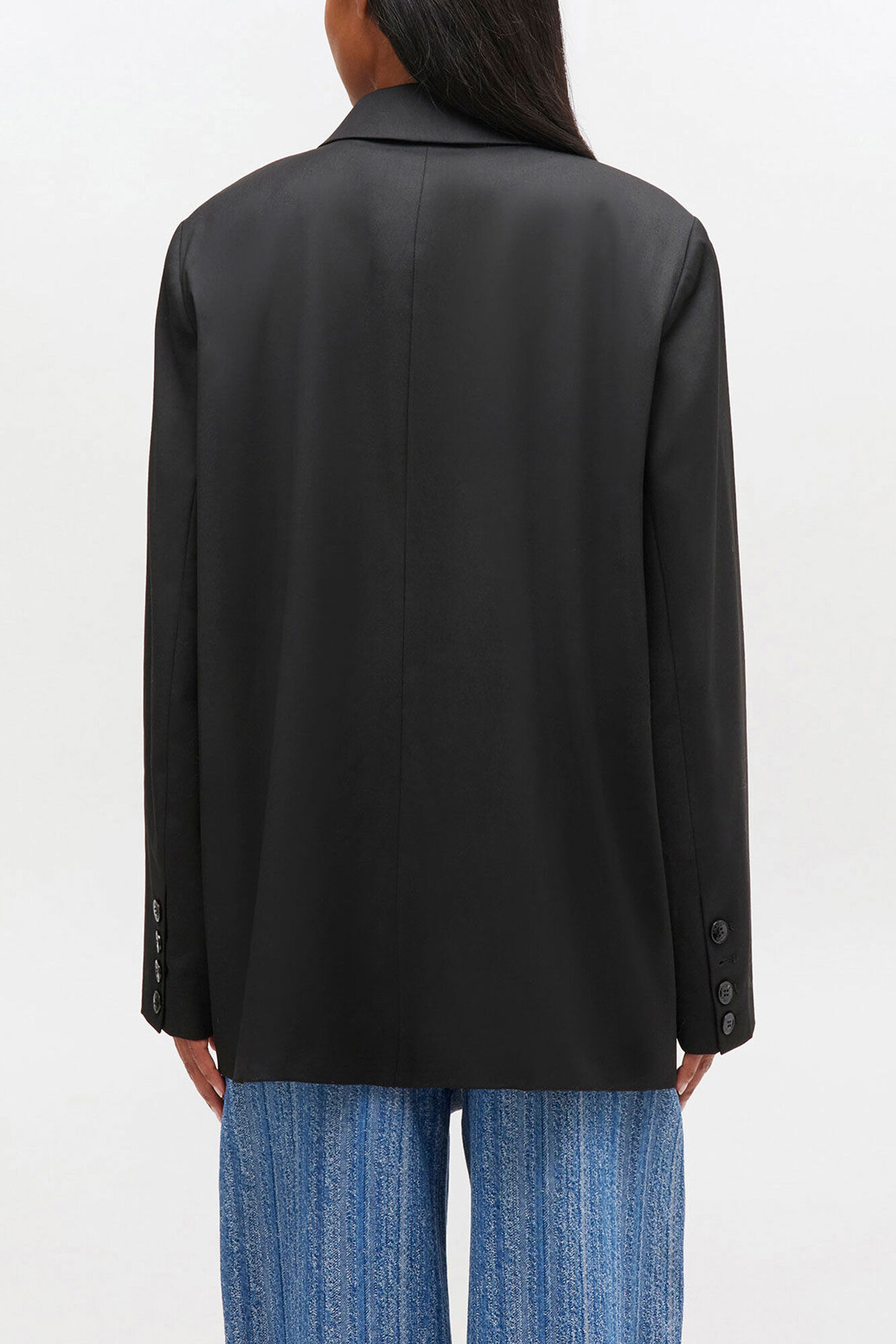 Double-breasted Wool Blazer, Recycled Polyester, in colour Black - 3 - GANNI