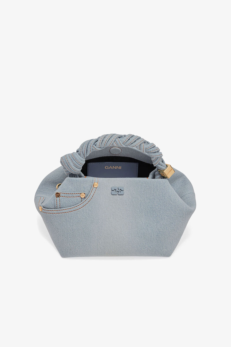 Denim Small GANNI Bou Bag, Recycled Cotton, in colour Faded Denim - 3 - GANNI