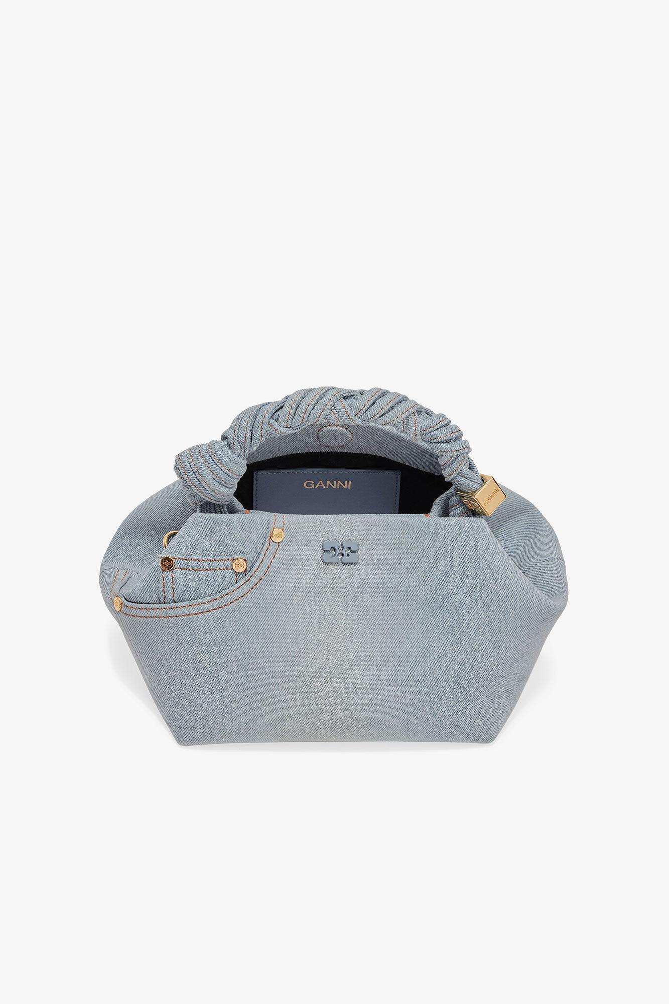 Denim Small GANNI Bou Bag, Recycled Cotton, in colour Faded Denim - 3 - GANNI