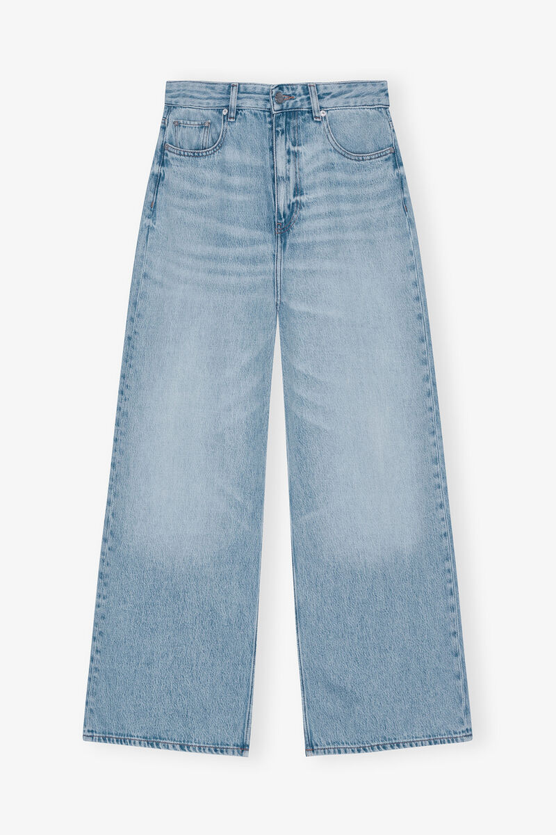 Baggy jeans i lysebl&aring; denim, Organic Cotton, in colour Light Blue Stone - 1 - GANNI