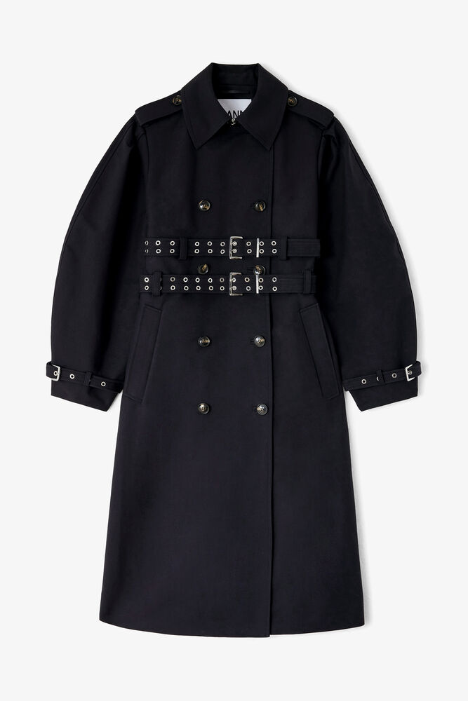 Trench Coat in Double Cotton, Black