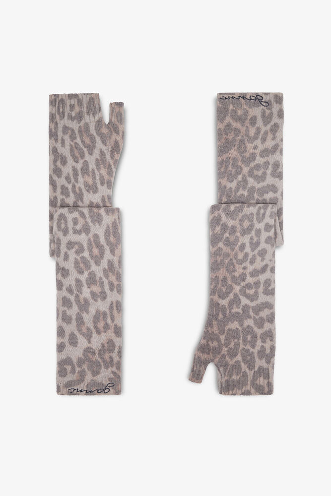 Strikkede håndledsvarmere i uld med print, Almond Milk