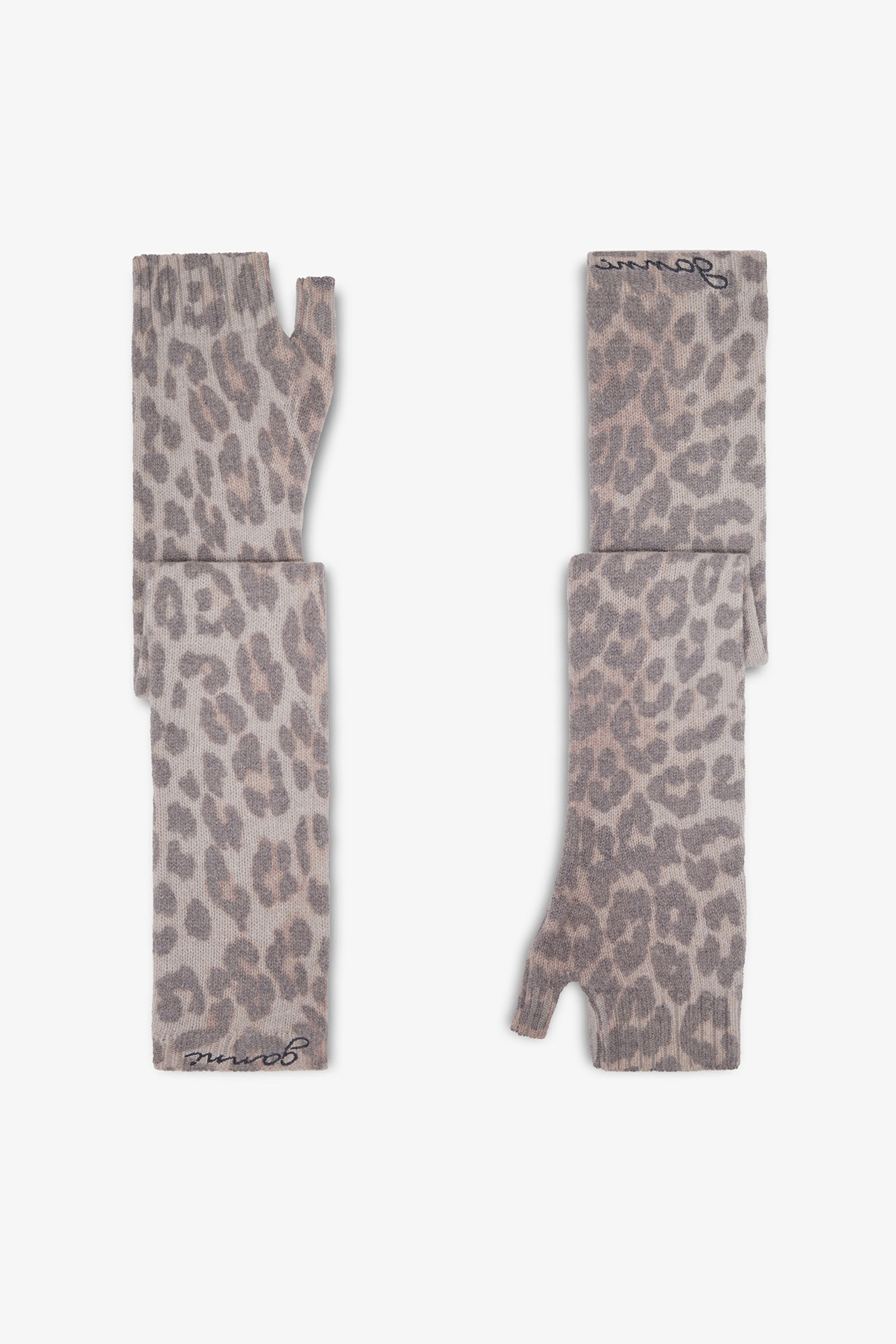 Strikkede håndledsvarmere i uld med print, in colour Almond Milk - 1 - GANNI