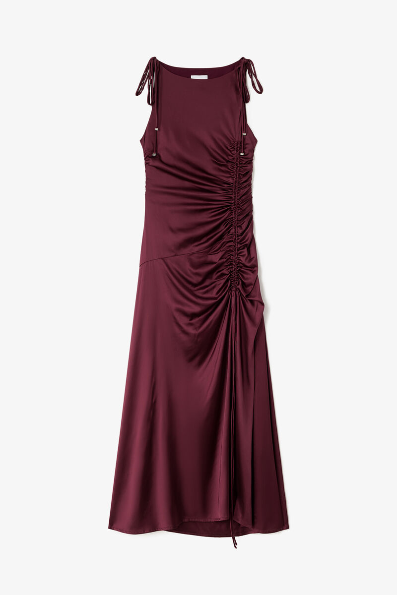 Dress in Red Satin, Viscose, in colour Port Royale - 1 - GANNI