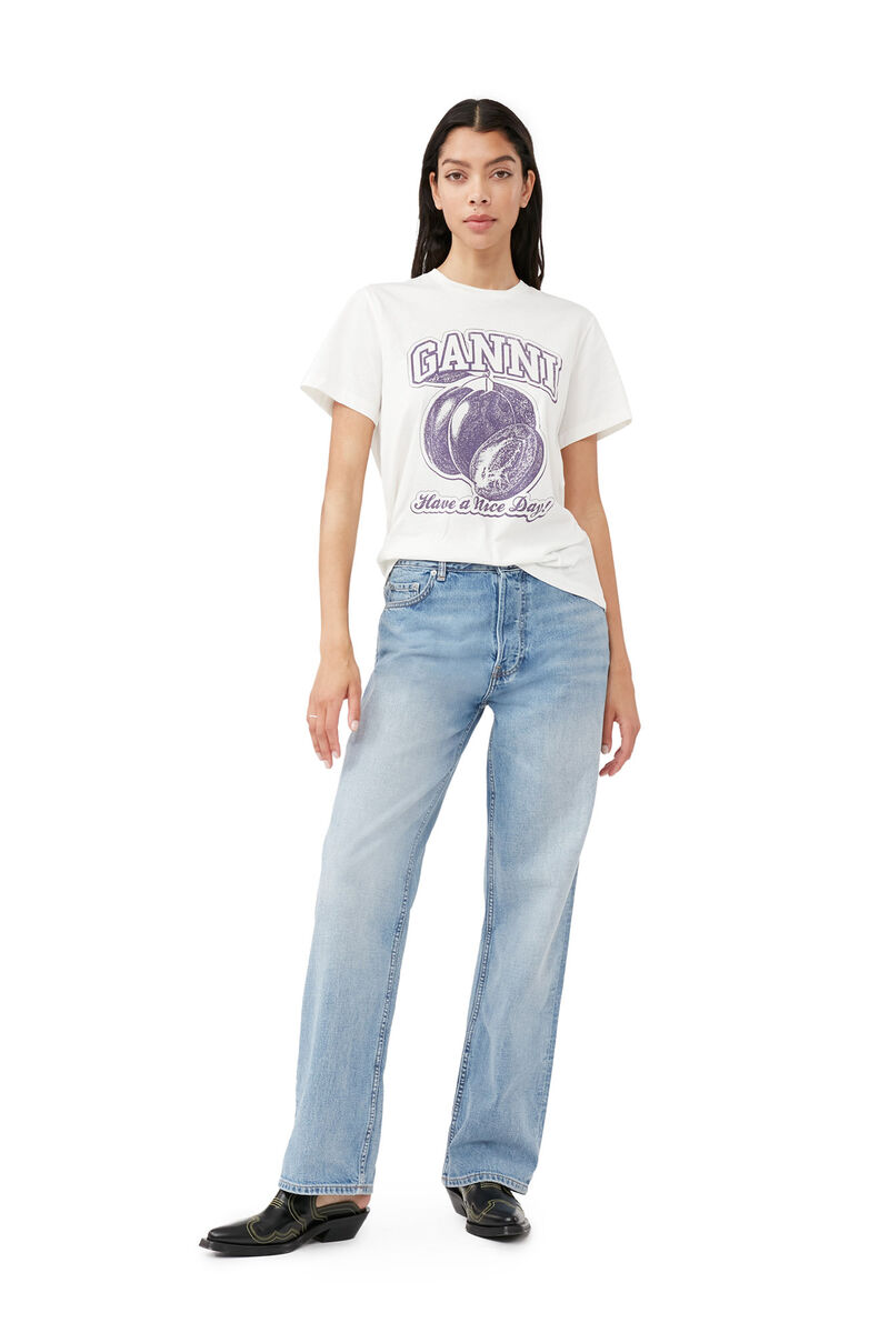 Plum Relaxed T-shirt, Cotton, in colour Egret - 1 - GANNI
