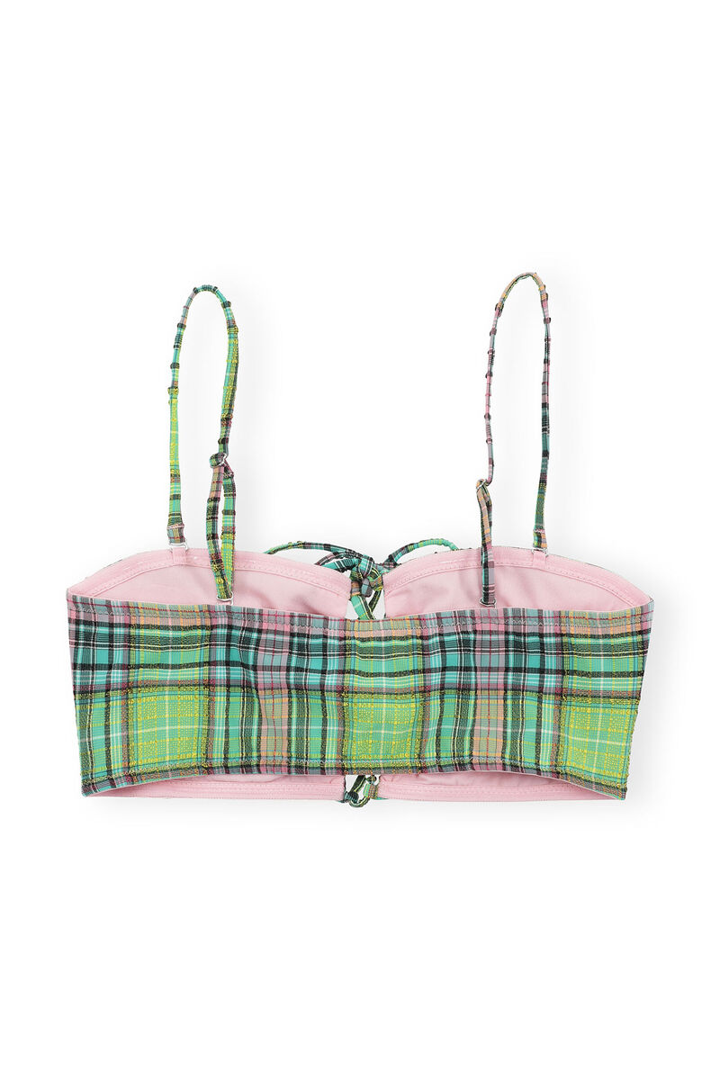 Recycled Seersucker Tie-front Bikini Top, Elastane, in colour Lagoon - 2 - GANNI