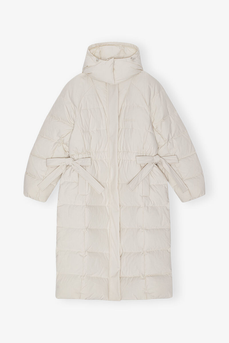 White Tech Puffer Coat, Recycled Polyester, in colour Tofu - 1 - GANNI