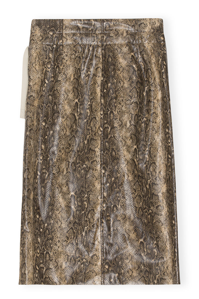 Snake Print Wrap Midi Skirt, PU Leather, in colour Snake Starfish - 2 - GANNI