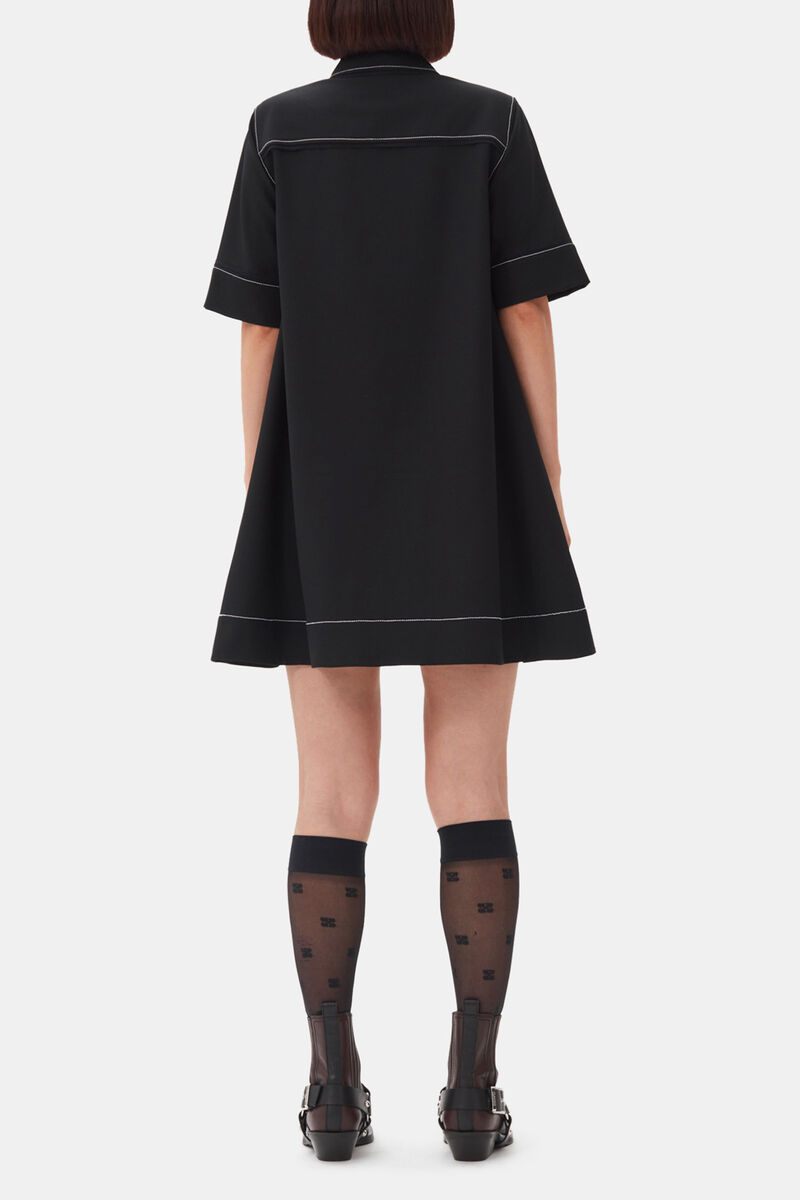 Black Crepe Mini Dress, Recycled Polyester, in colour Black - 4 - GANNI