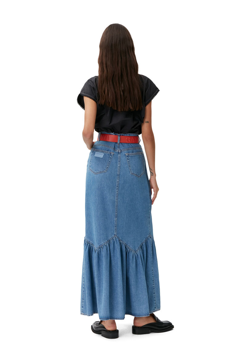 Denim Maxi Skirt, Organic Cotton, in colour Mid Blue Vintage - 2 - GANNI