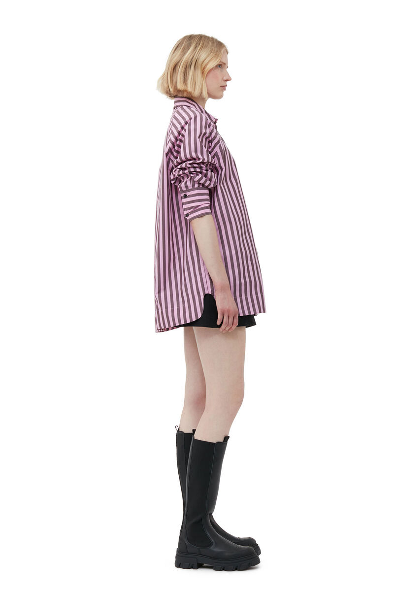 Striped Cotton Oversize Raglan Shirt, Cotton, in colour Bonbon - 3 - GANNI