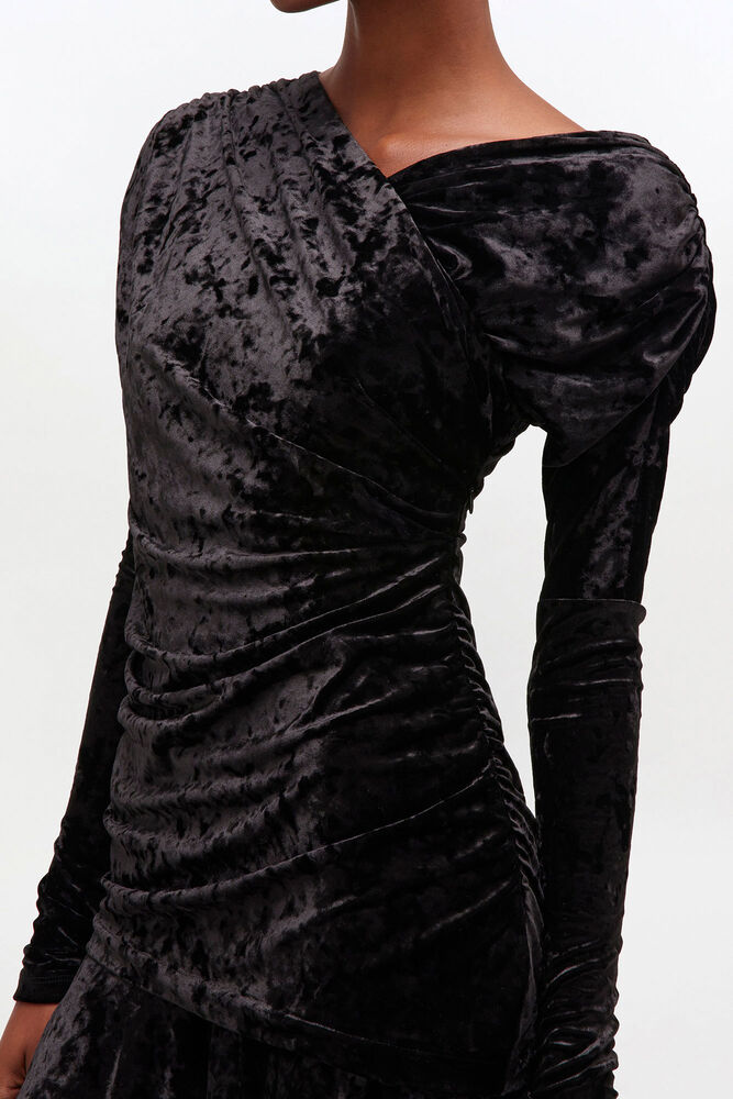 Black Ruched Mini Dress, Black