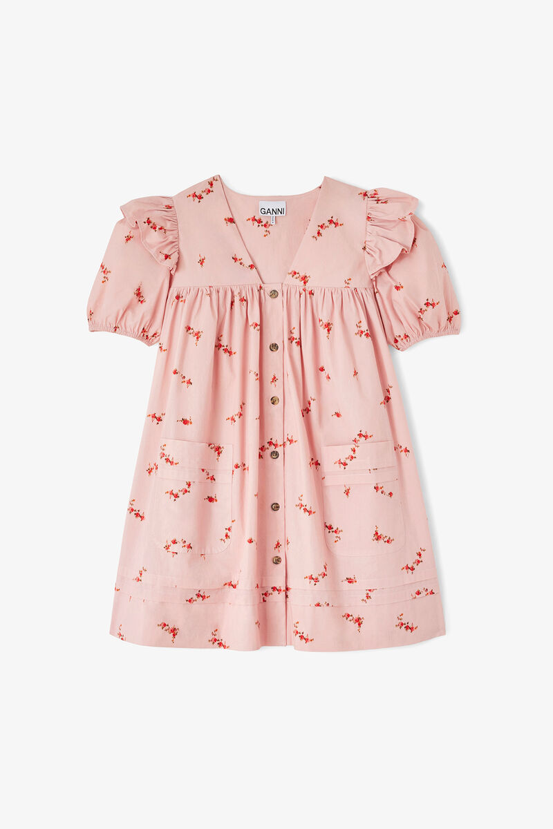Mini-kjole i lyser&oslash;d bomuld, Organic Cotton, in colour Silver Pink - 1 - GANNI