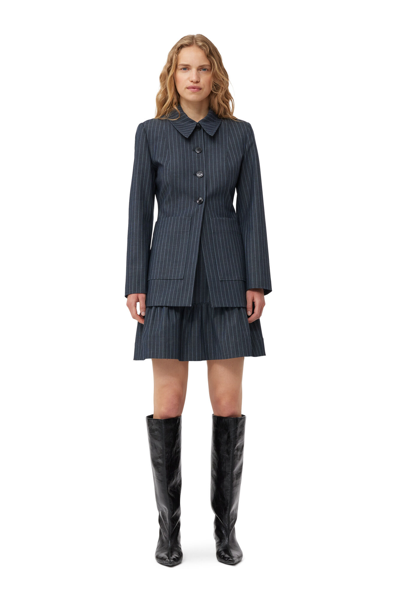 Gray Pinstripe Stretch Striped Blazer | GANNI US