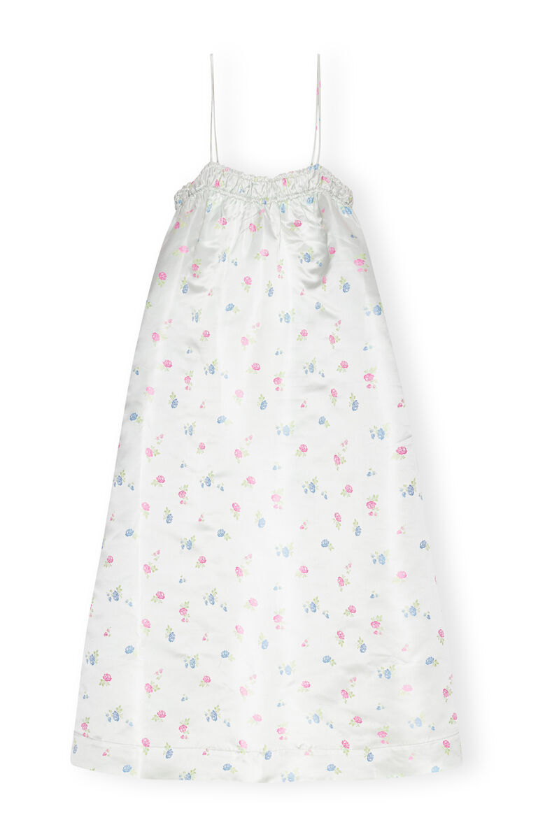 Floral Sateen Jacquard Midi Strap klänning, Polyester, in colour Tofu - 1 - GANNI