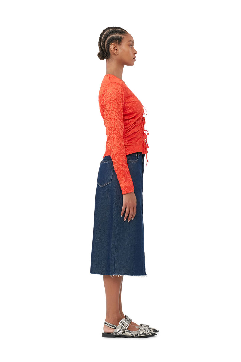 Heavy Denim Midi Skirt, Cotton, in colour Rinse - 2 - GANNI